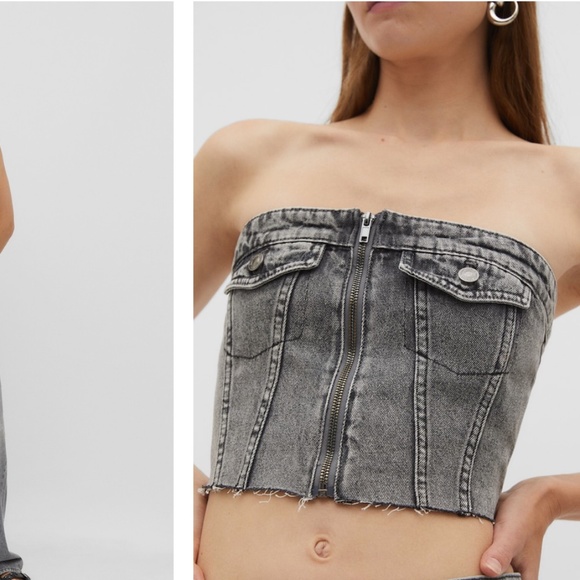 Stradivarius Denim Bustier & Box Pleat Mini Skirt Set (S & 00) - Picture 2 of 9